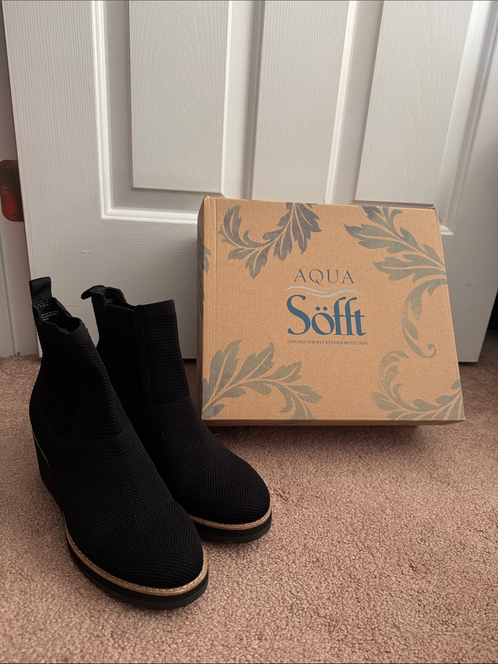 Söfft Black Knit Chelsea Wedge Booties with Metallic Trim